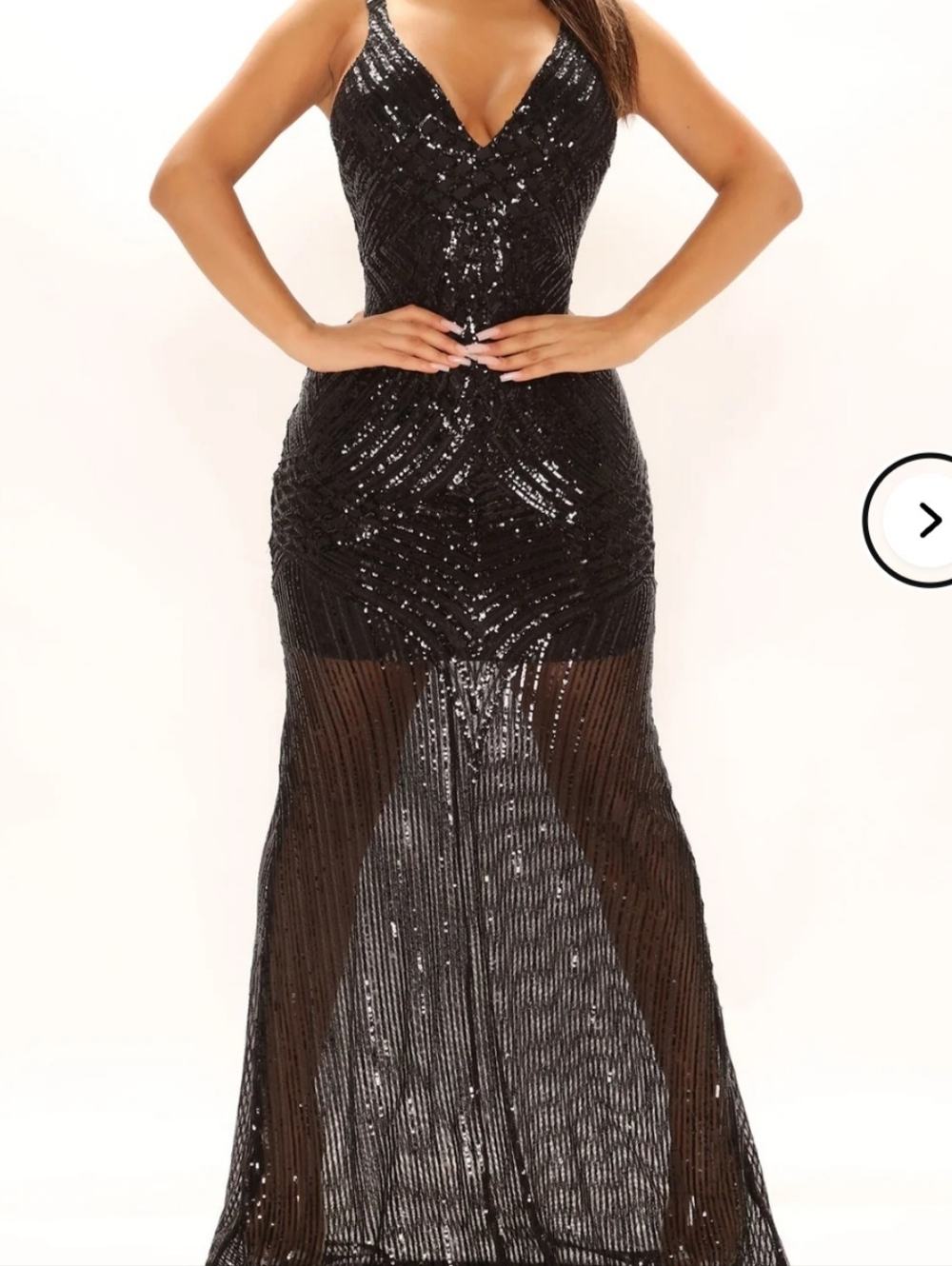Fashion Nova Black Sequin V-Neck Prom Gown